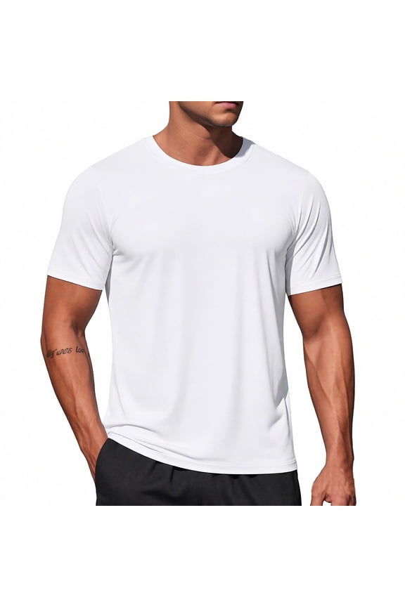 Workout Shirts for Men, Short Sleeve Athletic T-Shirt, Moisture Wicking Running Tee, Crew Neck Performance Gym Training Top White 3XL