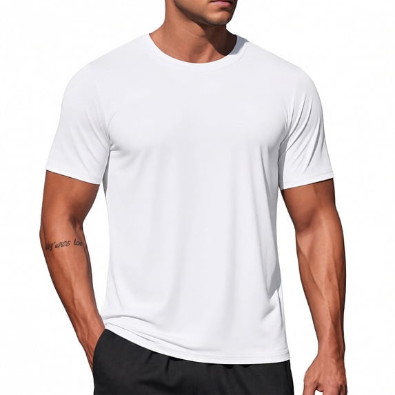 Workout Shirts for Men, Short Sleeve Athletic T-Shirt, Moisture Wicking Running Tee, Crew Neck Performance Gym Training Top White S