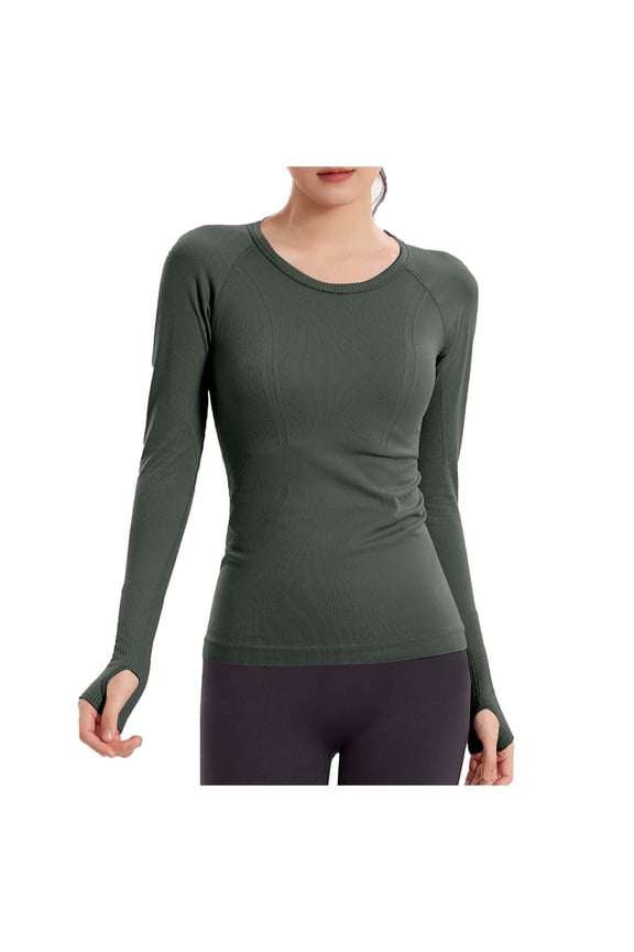 Workout Shirts for Women Long Sleeve Yoga Tops Sports Running Shirt Tight Athletic Top Slim Fit (S, Army Green)