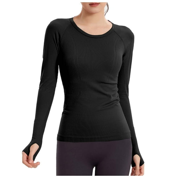 Workout Shirts for Women Long Sleeve Yoga Tops Sports Running Shirt Tight Athletic Top Slim Fit (S, Black)
