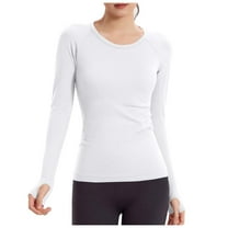 Workout Shirts for Women Long Sleeve Yoga Tops Sports Running Shirt Tight Athletic Top Slim Fit (XL, White)