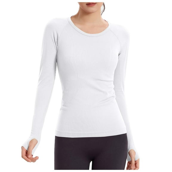 Workout Shirts for Women Long Sleeve Yoga Tops Sports Running Shirt Tight Athletic Top Slim Fit (XL, White)
