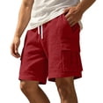 thumbnail image 1 of Men's Workout Shorts Baeitkot Solid Color Drawstring Multi-Pocket Cargo Shorts, 1 of 7