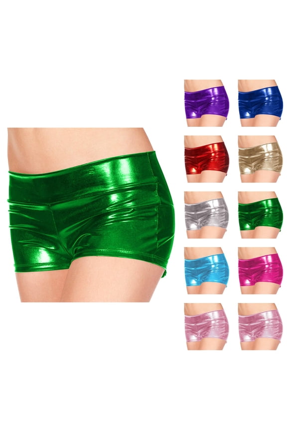 Workout Shorts Metallic Rave Booty Dance Shorts Shiny Light Women Short Underwear for Festival