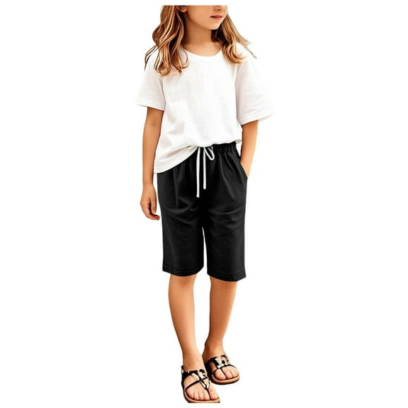 Workout Shorts with Pockets Girls Cotton Linen Casual Shorts Drawstring Pull On Short Comfy Elastic High Waist Loose Shorts Lounge Summer Clothes for Women S-3XL
