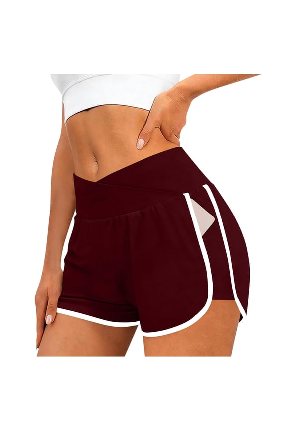 Workout Shorts for Women Criss Cross Waist Short Pants Athletic Running Shorts Crossover High Waisted Color Block Gym Pant with Pockets 2026 Summer Beach Vacation Outfits