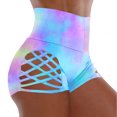 thumbnail image 1 of Workout Shorts Women Crisscross Hollow-Out Plaid Biker Short Leggings High Waisted Belly Control Stretch Shorts (XL, Light Blue|Tie-dye), 1 of 6