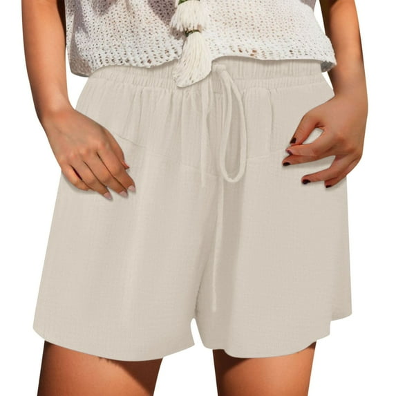 Womens Shorts Fashion High Waist Straight Leg Sport Casual Loose Fit Drawstring Elastic Waist Leisure Bermuda Cargo Board Gym Beige Bottoms Sizes 3XL