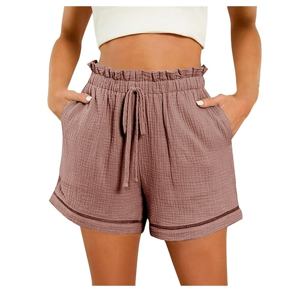 Workout Shorts Women Fashion Spring Summer Solid Color High Waist Pocket Loose Fit Wide Leg Bermuda Cargo Board Gym Rose Gold Bottoms Sizes L