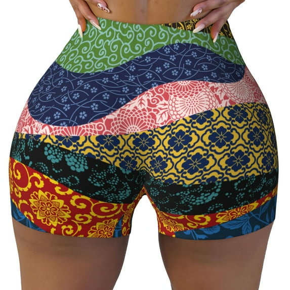 Workout Shorts Women, Multiple Retro Pattern Biker Shorts for Women Running Gym Spandex Shorts Tummy Control
