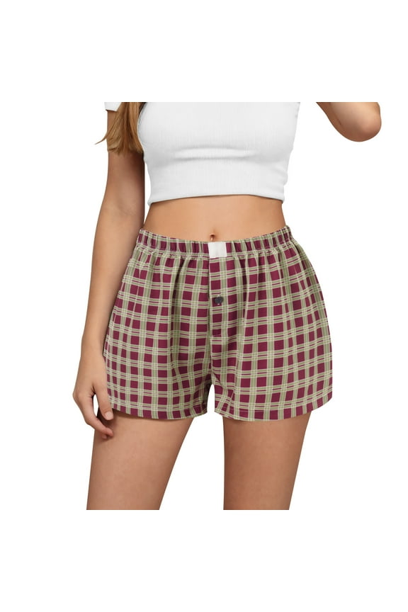 Workout Shorts Women Summer Saving Ladies' Summer Casual And Comfortable High Waist Loose Wide Leg Retro Checkered Shorts M