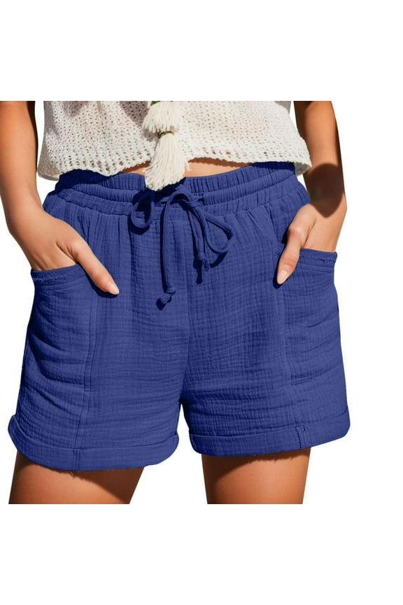 Workout Shorts Women Summer Saving Women Summer Drawstring Elastic Waist Casual Shorts Pocket Pants M
