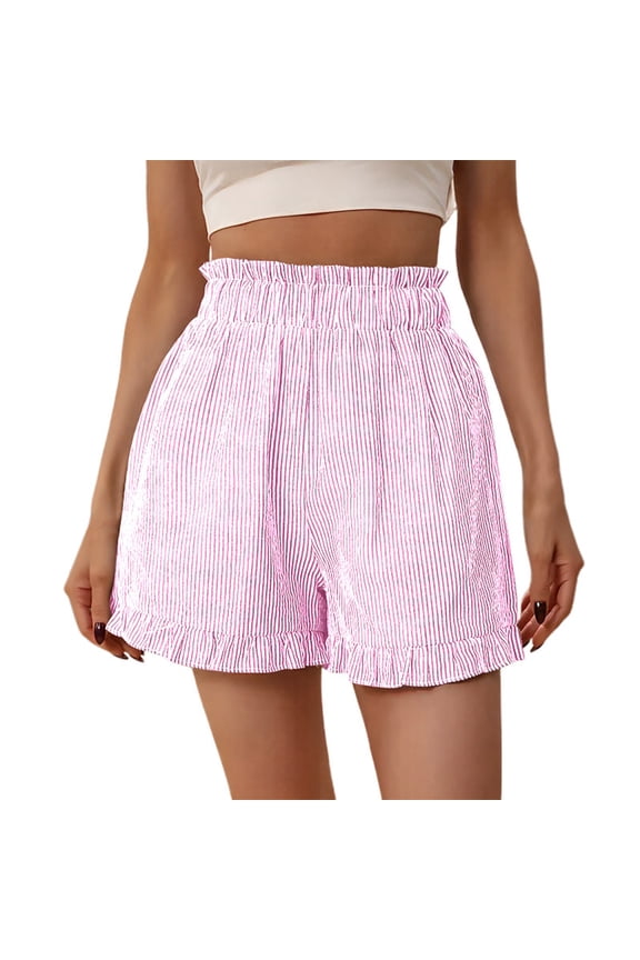 Workout Shorts Women Summer Women's Fashion High Waist Stripe Elastic Waist Loose Shorts 2XL