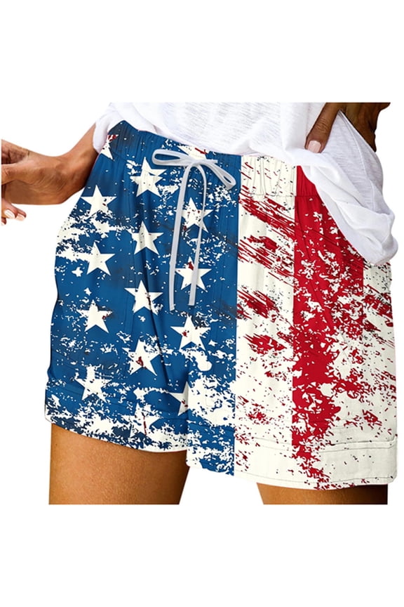 Workout Shorts Women Summer Saving Women's Summer Independence Day Printed Pocket Bandage Shorts Casual Pants M