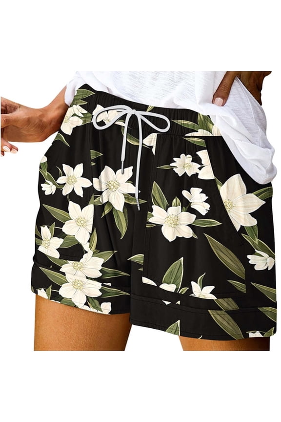 Workout Shorts Women Summer Saving Women's Summer Printed Pocket Bandage Shorts Casual Pants 2XL
