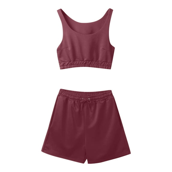 Workout Shorts Women,Summer Two Piece Outfits For Women Casual Sleeveless Crop Tops And Loose Shorts Set 2 Piece,High Waisted Shorts Women(Size:S)