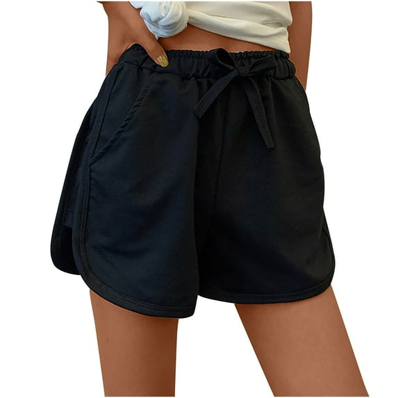 Workout Shorts for Women, Womens Holiday Beach Plus Size Shorts Casual Loose High Waisted Drawstring Solid Color with Pockets Cotton and Linen Yoga Gym Biker Shorts Summer