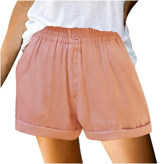 Workout Shorts for Women, Womens Holiday Beach Plus Size Shorts Casual Loose High Waisted Solid Color with Pockets Cotton and Linen Yoga Gym Biker Shorts Summer