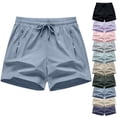 thumbnail image 1 of Workout Shorts for Women Elastic Waist Shorts Pants Casual Summer Fashion Pockets Shorts Drawstring Lightweight Sweatshorts with Zipper Pockets, 1 of 9