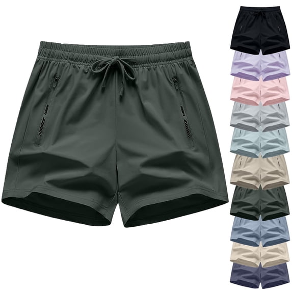 Workout Shorts for Women Elastic Waist Shorts Pants Casual Summer Fashion Pockets Shorts Drawstring Lightweight Sweatshorts with Zipper Pockets