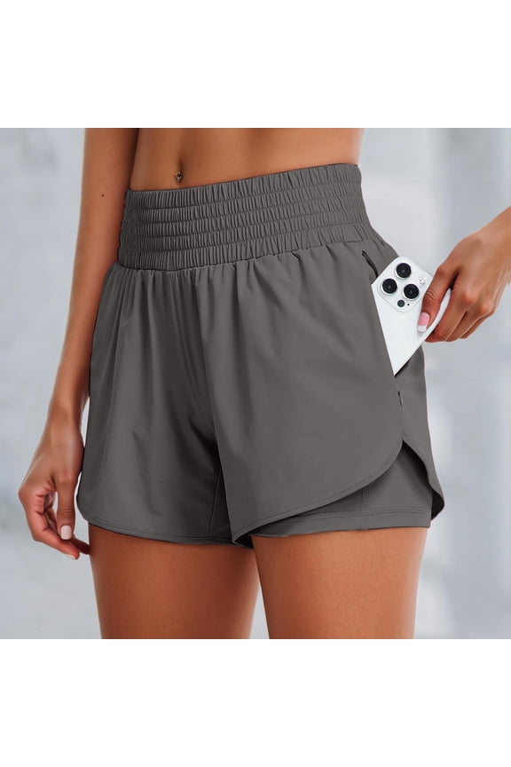 Workout Shorts for Womens Loose Quick Dry Elastic High Waisted Running Shorts with Built-In Liner Lightweight Summer Lounge Shorts with Pockets GY2 L