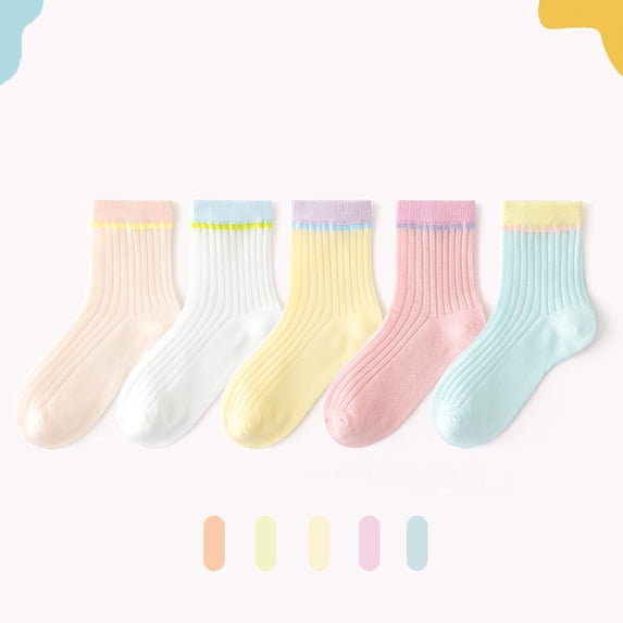 Workout Socks Girls 5 Pairs Cotton Socks, Kids Ankle Casual Sock, Breathable Mid Tube Socks, Color Block Sports Crew Socks Socks with Grippers 9Y