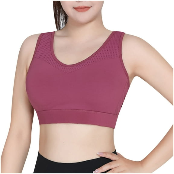 Workout Sports Bras for Women Plus Size High-Strength Sports Underwear Yoga Bralettes Running Pullover Cup Bra V-Neck Seamless Bra Hook and Eye Closure Push-up Bra Style Y-562 , Red-d XXL