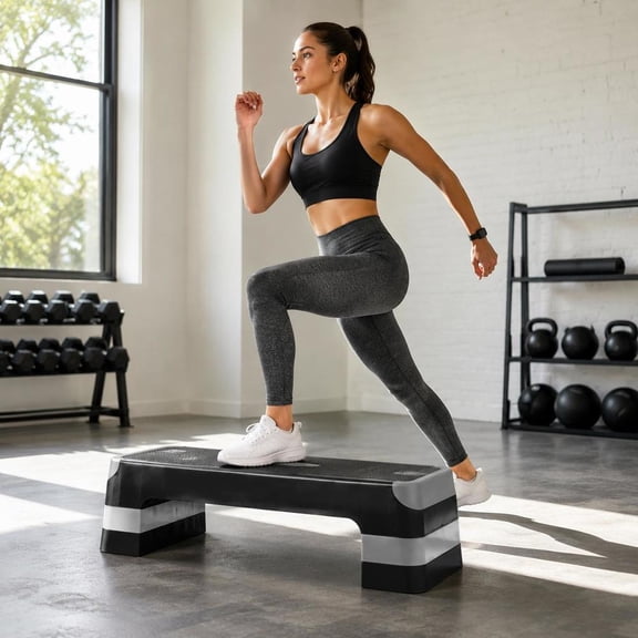 Workout Stepper, 28-Inch Aerobic Exercise Training Deck, Height Adjustable with 4 Risers, Non-Slip Surface, Gray