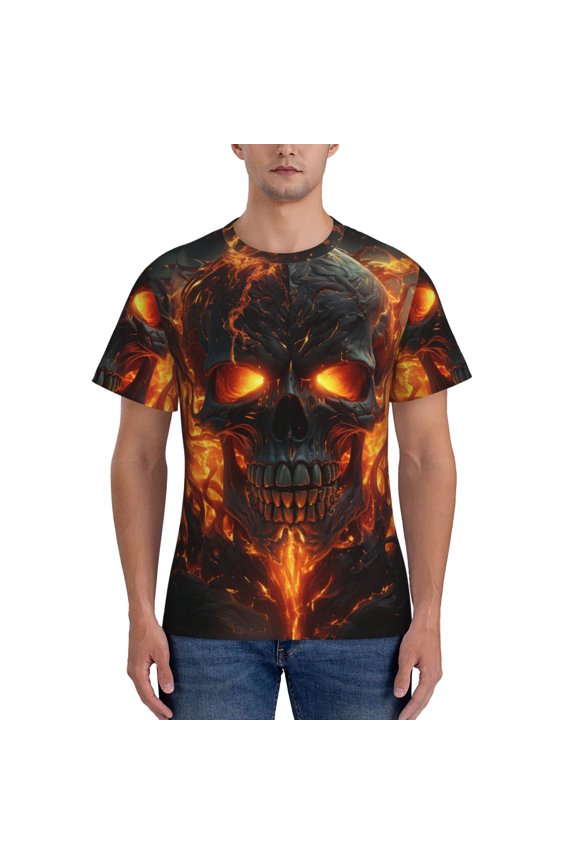 Workout T-Shirt Muscle Fit Athletic Tee Short Sleeve Shirt Gym Running, Fire Skull Gothic Cool