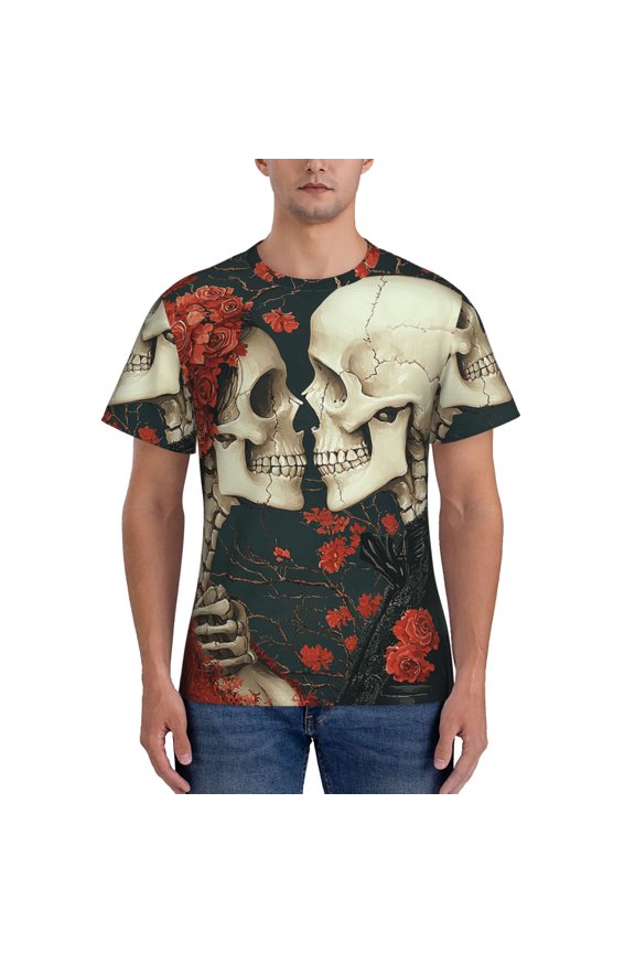 Workout T-Shirt Muscle Fit Athletic Tee Short Sleeve Shirt Gym Running, Gothic Skull Couple