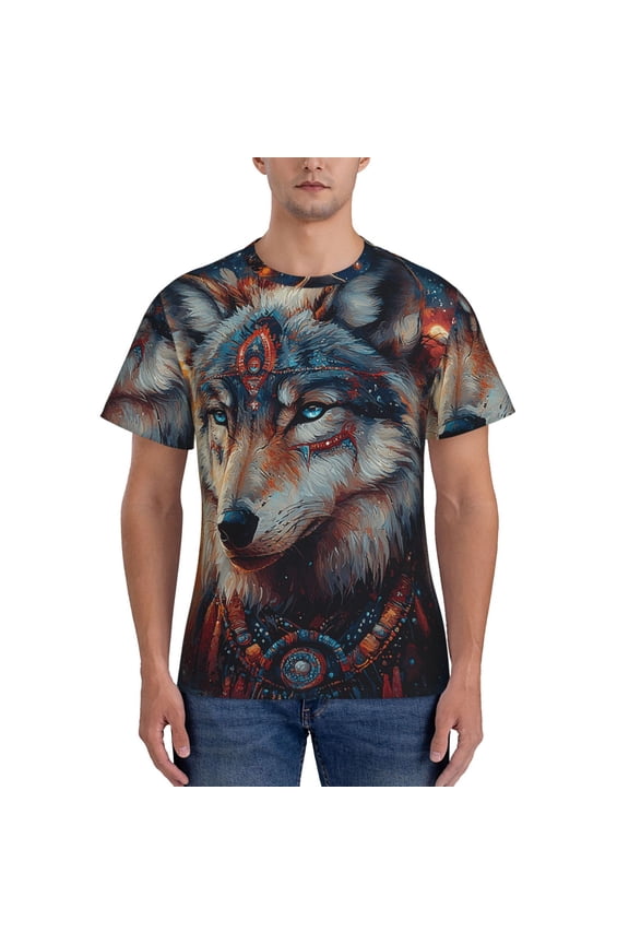 Workout T-Shirt Muscle Fit Athletic Tee Short Sleeve Shirt Gym Running, Native American Wolf Spirit Abstract
