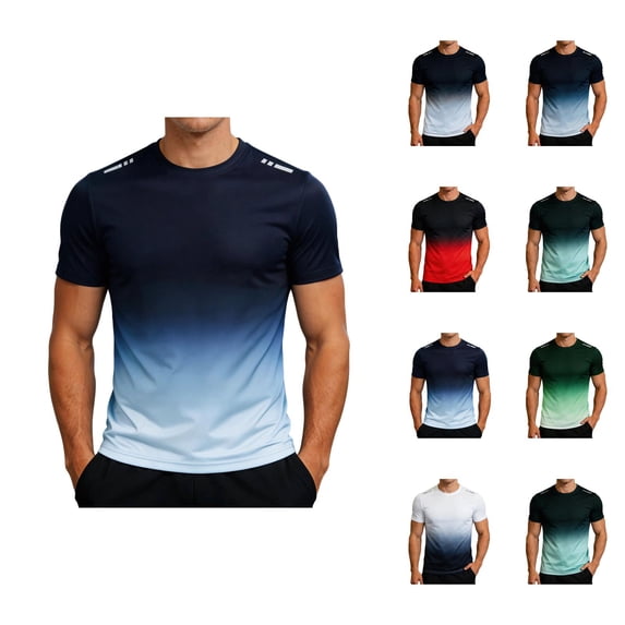 Workout T Shirts for Men 2026 Summer Casual Gradient Color Short Sleeve Crewneck Lightweight Breathable Athletic Gym Shirt