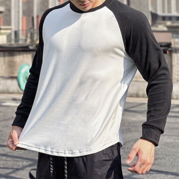 Workout T Shirts for Men Long Sleeve Crewneck Tees Tops Mens Casual Color Block Pullover Stretchy Slim Raglan Basic Comfort Athletic Tshirts Shirt