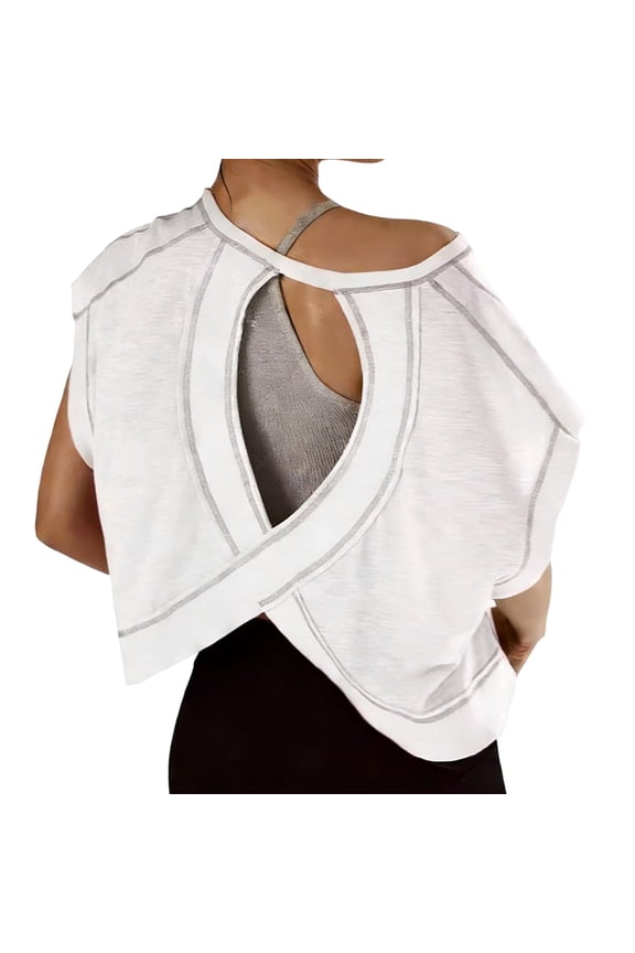 Workout T Shirts for Women Open Back Short Sleeve Workout Shirts Running Crop Top Gym Yoga Tee for Pilates