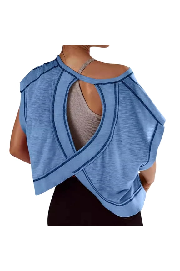 Workout T Shirts for Women Open Back Short Sleeve Workout Shirts Running Crop Top Gym Yoga Tee for Pilates