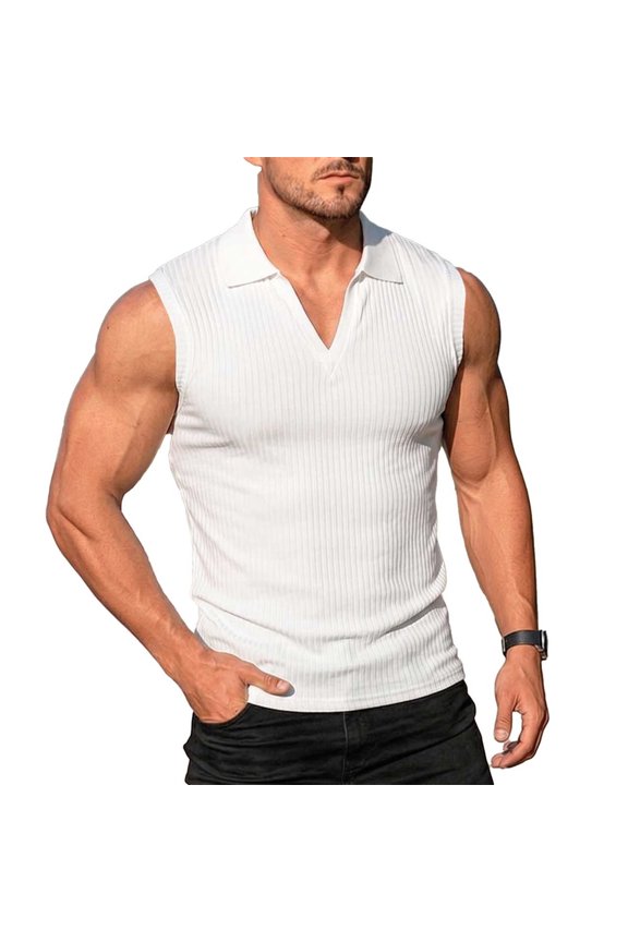 Workout Tank Men's Summer V Neck Solid Vertical Sleeveless Casual Outdoor Tunic Jacket White M