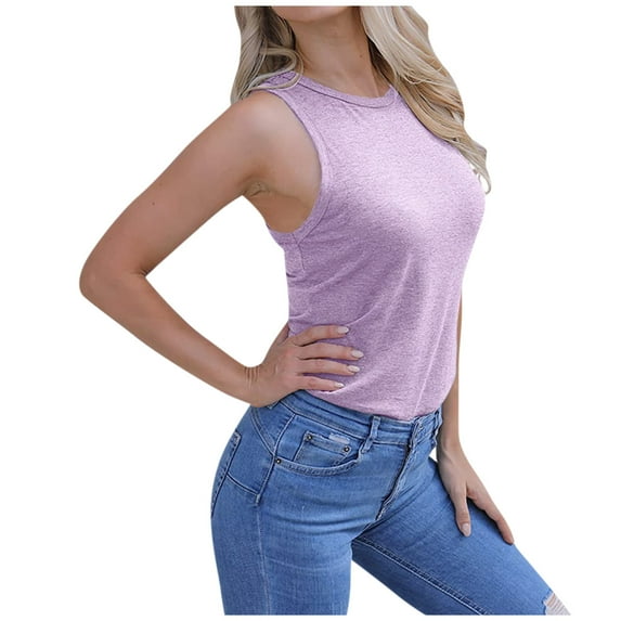 Workout Tank Top for Women Crew Neck Sleeveless Tops Tees Shirts Jogging Athletic Comfy Tanks Solid Color (X-Large, Purple1)