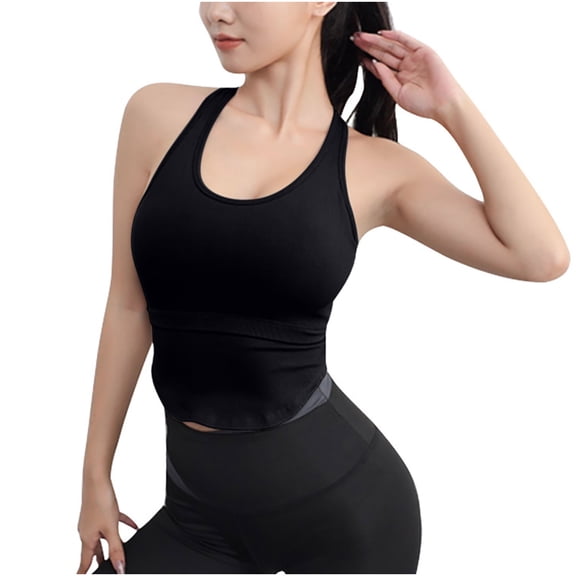 Workout Tank Top for Women off Shoulder Sleeveless Yoga Cami Tanks Slim Fitted Gym Athletic Jogging Tees Scoop Neck (Large, Black)