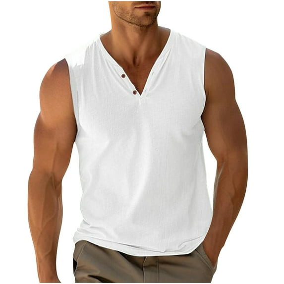 Workout Tank Tops For Men Qiggri Fashionable Men's Solid Color Casual V-Neck Sleeveless T-Shirt Top Sleeveless Shirts For Men
