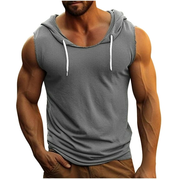 Workout Tank Tops For Men Qiggri Fashionable Men's Solid Color Sleeveless Fitness Drawstring Hooded Top Sleeveless Shirts For Men