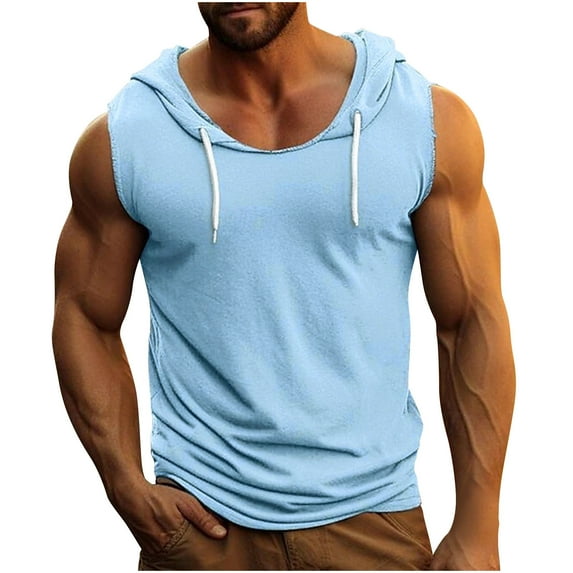 Workout Tank Tops For Men Qiggri Fashionable Men's Solid Color Sleeveless Fitness Drawstring Hooded Top Sleeveless Shirts For Men