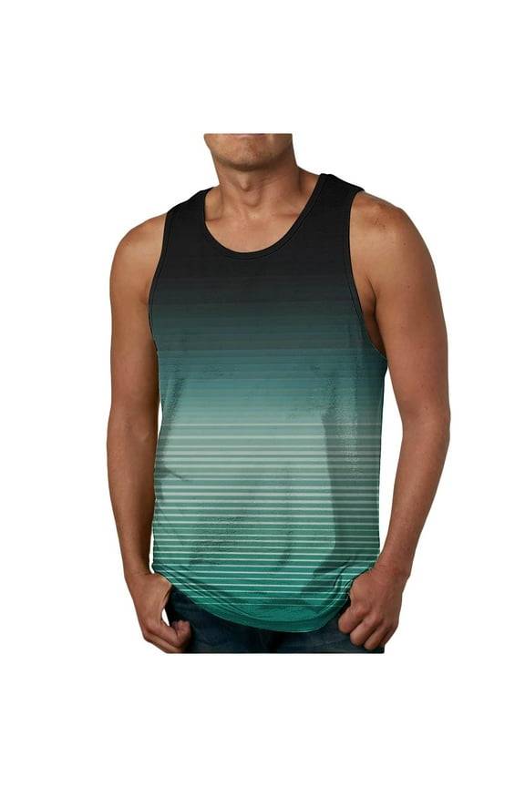 Workout Tank Tops Man Beach Summer Sleeveless Tee Shirts Muscle Striped Graphic Ombre Shirt Loungewear