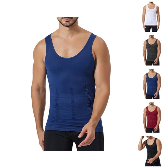 Workout Tank Tops Men Body Shaper Seamless Tummy Control Compression Sleeveless Shirt Athletic Running Gym Tanks