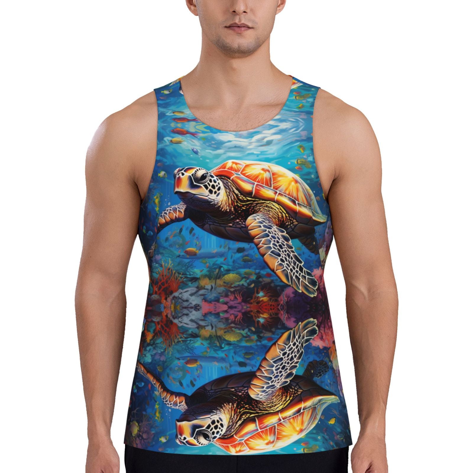 Workout Tank Tops Men, Colorful Underwater Sea Turtle Quick Dry ...