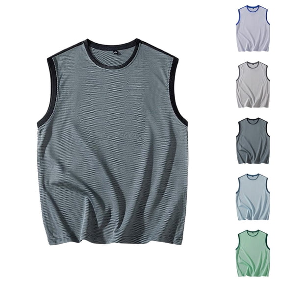 Workout Tank Tops Men Lightweight Breathable Cooling Crewneck Sleeveless Shirt Athletic Running Gym Tanks