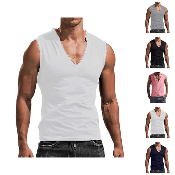 Workout Tank Tops Men Lightweight Breathable Deep V Neck Muscle Sleeveless Shirt Athletic Running Gym Tanks