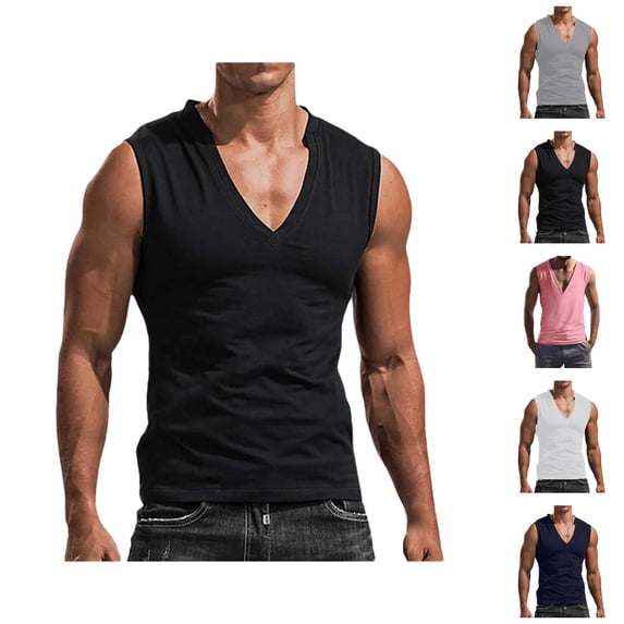 Workout Tank Tops Men Lightweight Breathable Deep V Neck Muscle Sleeveless Shirt Athletic Running Gym Tanks