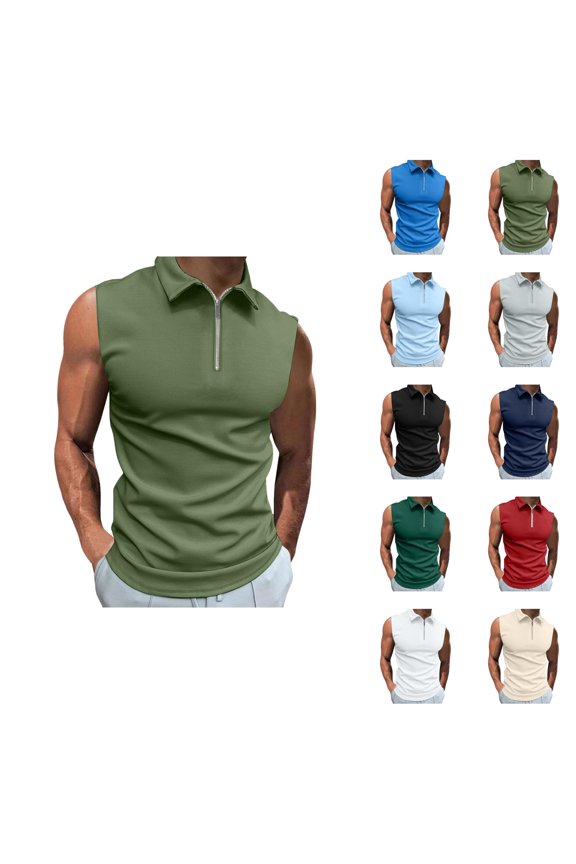 Workout Tank Tops Men Lightweight Breathable Quarter Zip Collared Sleeveless Polo Shirt Athletic Running Gym Tanks