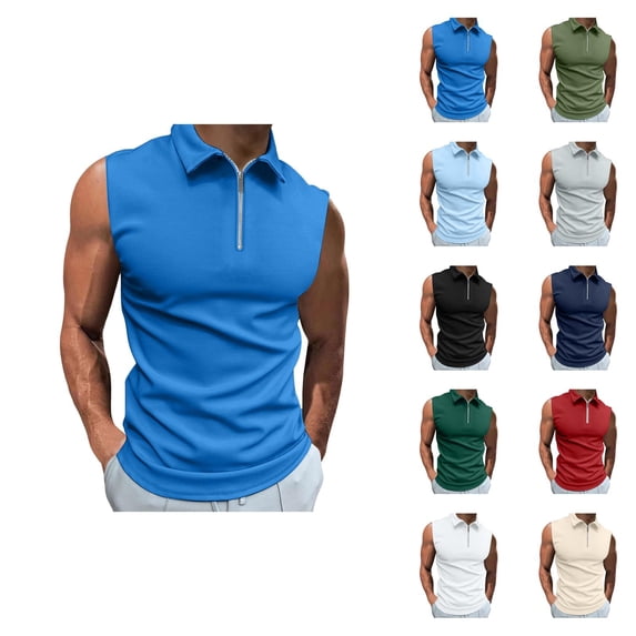 Workout Tank Tops Men Lightweight Breathable Quarter Zip Collared Sleeveless Polo Shirt Athletic Running Gym Tanks