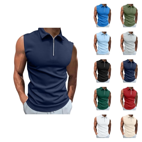 Workout Tank Tops Men Lightweight Breathable Quarter Zip Collared Sleeveless Polo Shirt Athletic Running Gym Tanks